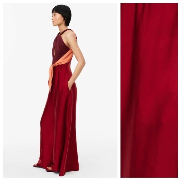 NWT. Zara Limited Edition Raspberry Long Jumpsuit with Tie. Size S. - Picture 3 of 11